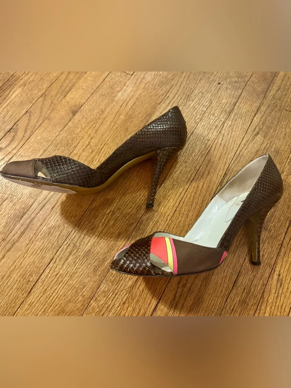 Emilio Pucci Pink and Brown Peep-Toe Heels - 40